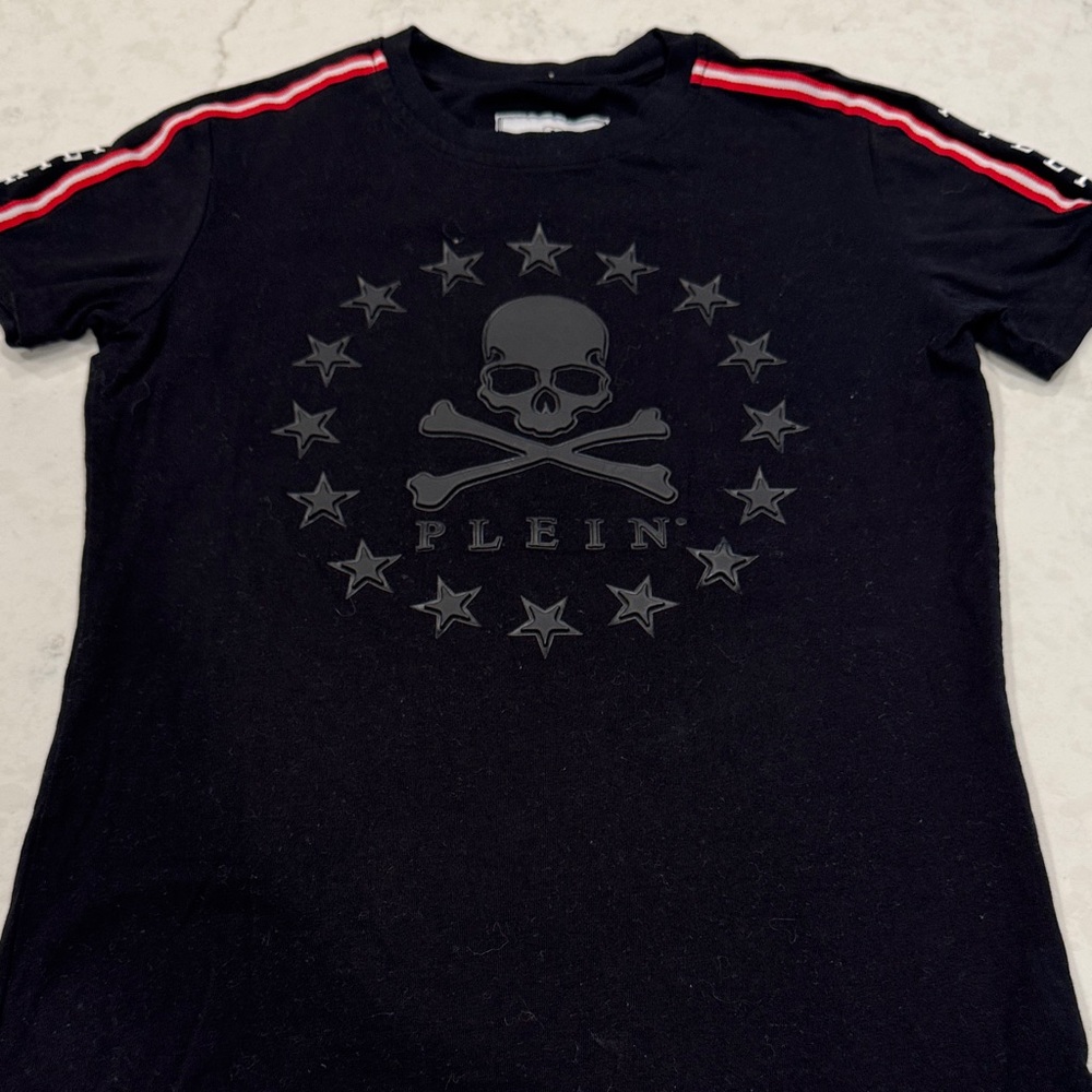 Philipp Plein Black Tee with Red Stripes
